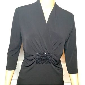 Lori Michaels Black 3/4 sleeve Top with embellishment - Size S